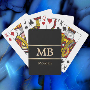Jeu De Cartes Monogramme/Nom Or 3D, Rayures Dorées, Noir
