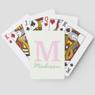 Jeu De Cartes Monogramme Nom personnalisé initial Pink Green