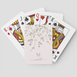 Jeu De Cartes Monogramme personnalisé aquarelle botanique rose
