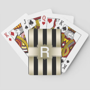 Jeu De Cartes Monogramme personnalisé Bandes noires et or