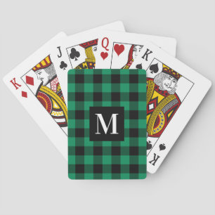 Jeu De Cartes Monogramme personnalisé de buffle vert rustique