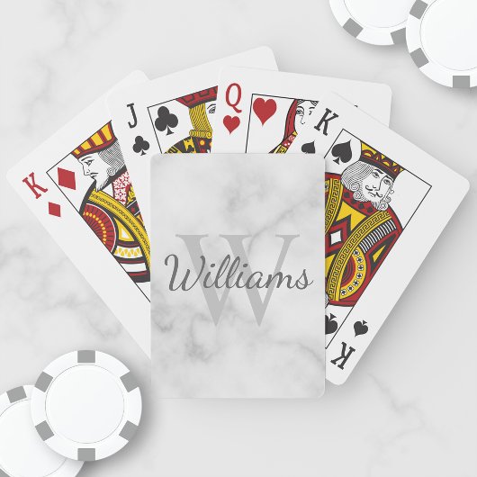 Jeu De Cartes Monogramme personnalisé et Marbre blanc de nom