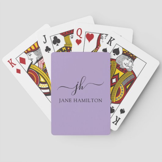 Jeu De Cartes Monogramme personnalisé et nom violet (dos)