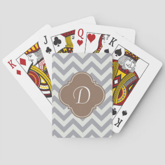Jeu De Cartes Monogramme personnalisé gris clair Chevron