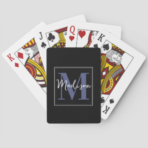 Jeu De Cartes Monogramme personnalisé initial et nom   Noir bleu