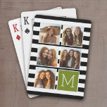Jeu De Cartes Monogramme Personnalisé Lime Noir Striped Photo Co<br><div class="desc">Arrière - plan inclut un Motif rayé optionnel - Utilisez cinq photos carrés pour créer un cadeau unique et personnel. Ou vous pouvez garder le chiot hipster et faire un gardien branché. Si vous avez besoin d'ajuster les images,  cliquez sur l'outil personnaliser pour apporter des modifications.</div>