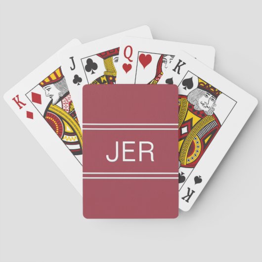Jeu De Cartes Monogramme personnalisé moderne Crimson rouge (dos)