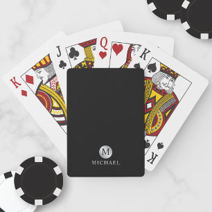 Jeu De Cartes Monogramme personnalisé noir et argent de luxe