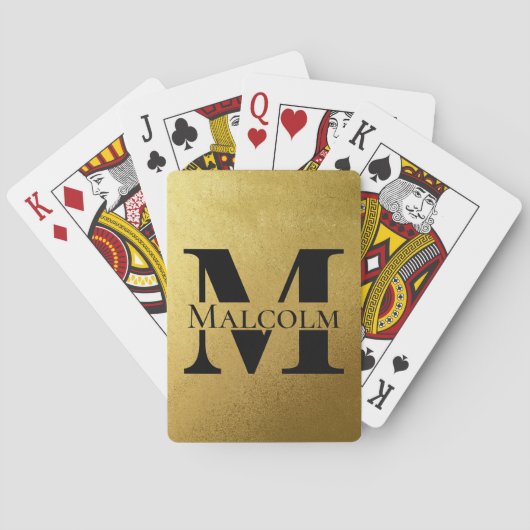 Jeu De Cartes Monogramme personnalisé noir et or Nom personnalis (dos)