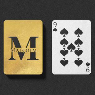 Jeu De Cartes Monogramme personnalisé patiné or Nom personnalisé
