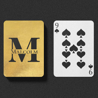 Jeu De Cartes Monogramme personnalisé patiné or Nom personnalisé
