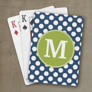 Jeu De Cartes Monogramme personnalisé Pois bleu marine et vert c