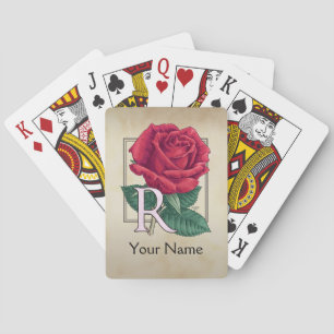 Jeu De Cartes Monogramme personnalisé Rose rouge