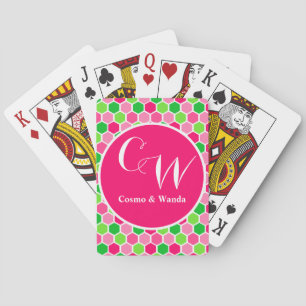 Jeu De Cartes Monogramme personnalisé Rose Vert Cosmo Nid d'abei