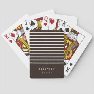 Jeu De Cartes Monogramme rayures horizontales brun & blanc