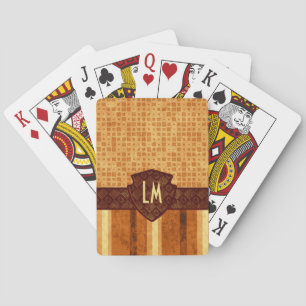 Jeu De Cartes Monogramme Rétro Abstrait Motif Ambre Brun Orange
