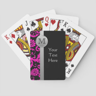 Jeu De Cartes Monogramme Rose Noir Argent Damas Jouer Cartes