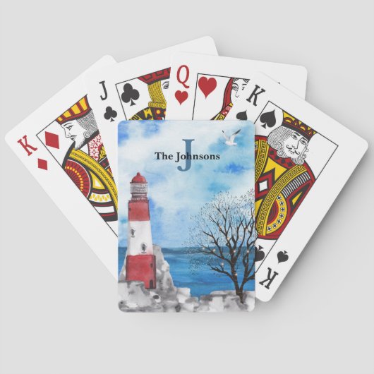 Jeu De Cartes Monogramme Rouge et Bleu Phare Aquarelle Scene Pl (dos)