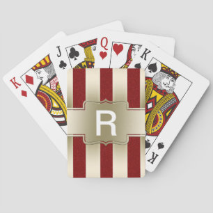 Jeu De Cartes Monogramme rouge personnalisé de rayures de