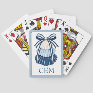 Jeu De Cartes Monogramme Rubans et Coquillages Bleus et Blancs