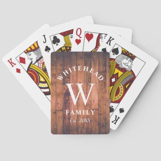 Jeu De Cartes Monogramme rustique bois personnalisé (dos)