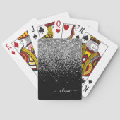Jeu De Cartes Monogramme Script Pailleté Noir Argent Nom Féminin (dos)