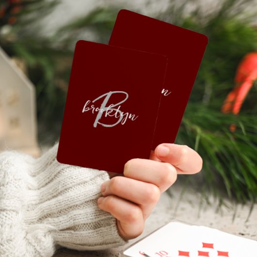 Jeu De Cartes Monogramme Script Tendance Bourgogne Gris Blanc