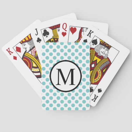 Jeu De Cartes Monogramme simple avec Pois Aqua (dos)