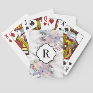 Jeu De Cartes Monogramme sur des fleurs aquarelles subtiles sur 