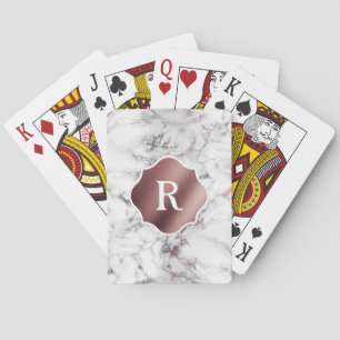 Jeu De Cartes Monogramme sur marbre rose et blanc