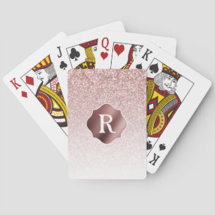 Jeu De Cartes Monogramme sur ombre blanc pailleté or rose