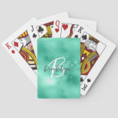 Jeu De Cartes Monogramme tendance vert menthe en écriture script (dos)
