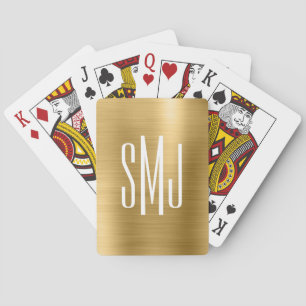 Jeu De Cartes Monogramme trois lettres feuille d'or