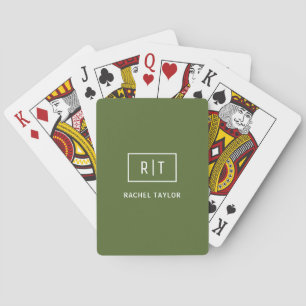 Jeu De Cartes Monogramme vert d'olive foncé moderne