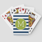 Jeu De Cartes Monogramme vert Motif rayé blanc et marine (dos)