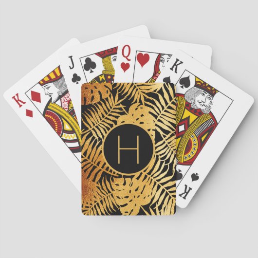 Jeu De Cartes Monographie feuille de palmier tropical d'or noir (dos)