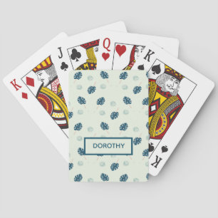 Jeu De Cartes Monstère tropicale monogramme feuille sur bleu