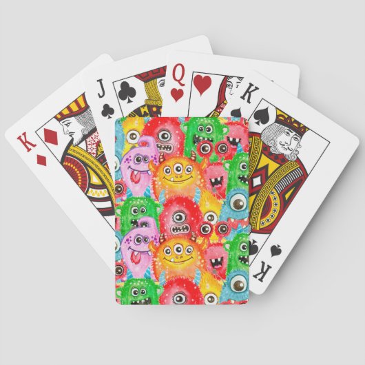 Jeu De Cartes Monstres Drôle, Aquarelle Motif sans couture. (dos)