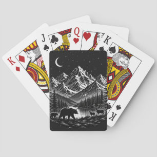 Jeu De Cartes Montagne mystique, nuit sauvage, style linogravure
