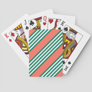 Jeu De Cartes Motif à cinq bandes vert et blanc avec corail