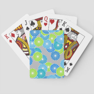 Jeu De Cartes Motif à fleurs Art Déco - bleu et vert citron
