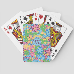 Jeu De Cartes Motif à fleurs coloré des années 60