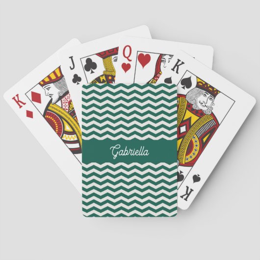 Jeu De Cartes Motif à rayures zig zag Chevron vert sarcelle (dos)