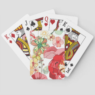 Jeu De Cartes Motif avec les fleurs rouges