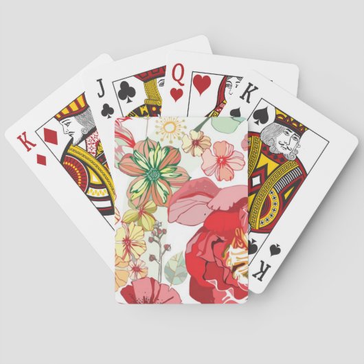 Jeu De Cartes Motif avec les fleurs rouges (dos)