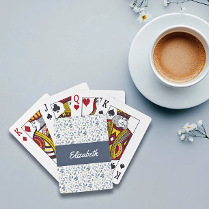 Jeu De Cartes Motif botanique à l'aquarelle bleue avec nom perso