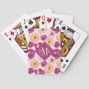 Jeu De Cartes Motif botanique d'aquarelle du monogramme  