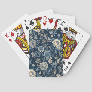Jeu De Cartes Motif botanique floral vintage bleu marine