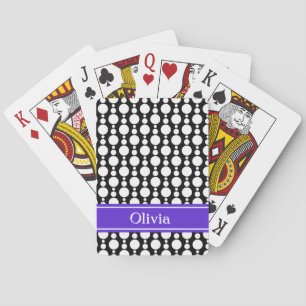 Jeu De Cartes Motif Cercles Rétro Noir et Blanc avec Bande Viole