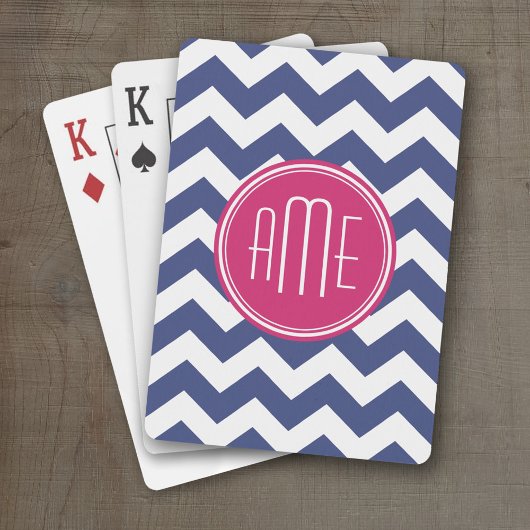Jeu De Cartes Motif Chevron avec Monogram - Navy Magenta